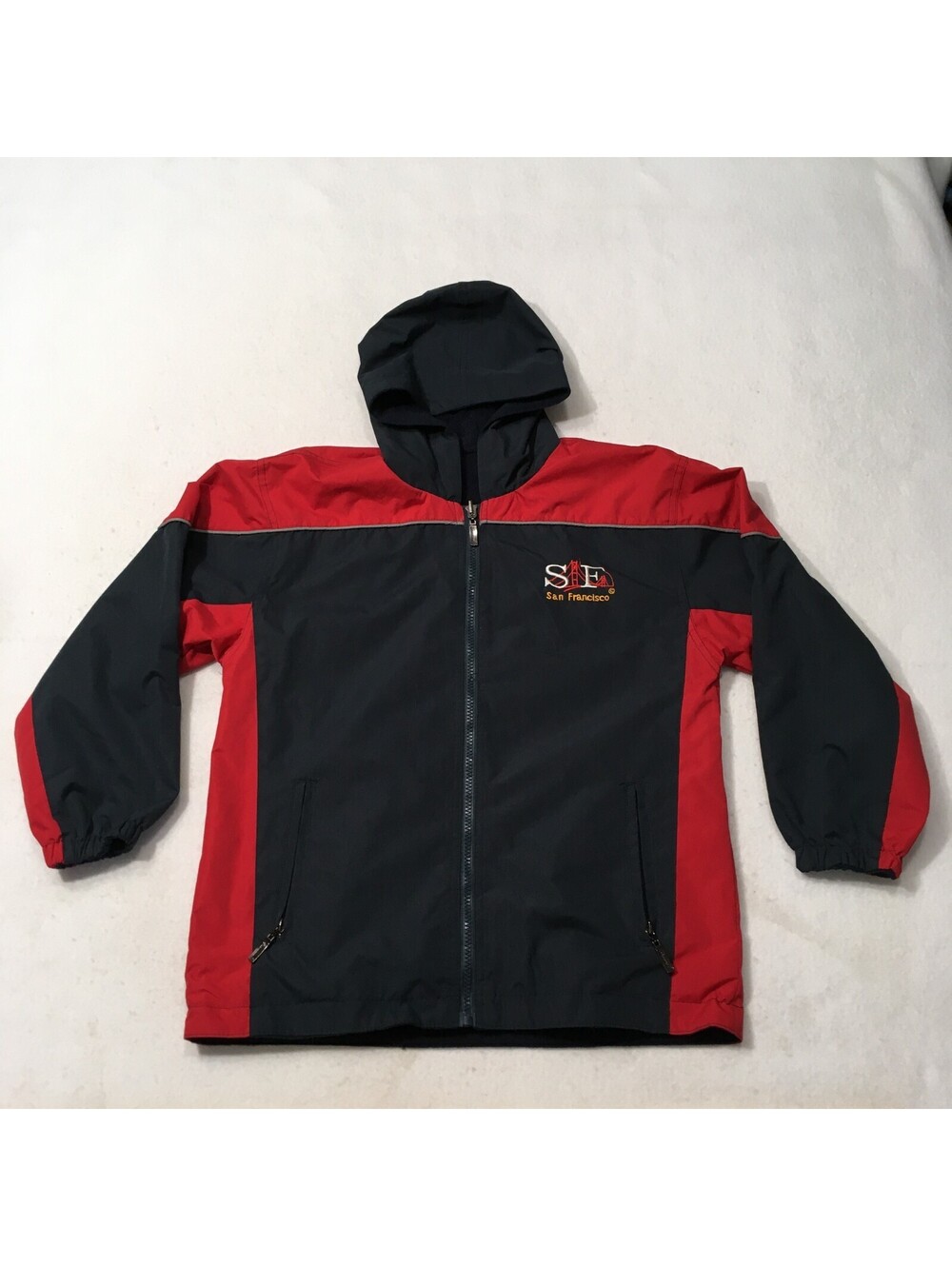 San Francisco Jacket Large Blue red Full Zip Bridge logo inside out double sided